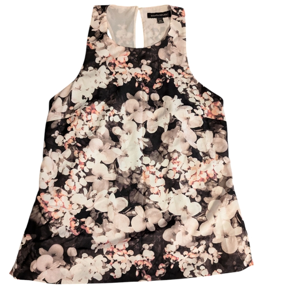 Banana Republic Women's Black and Pink Sleeveless Tank Top Print Floral XS